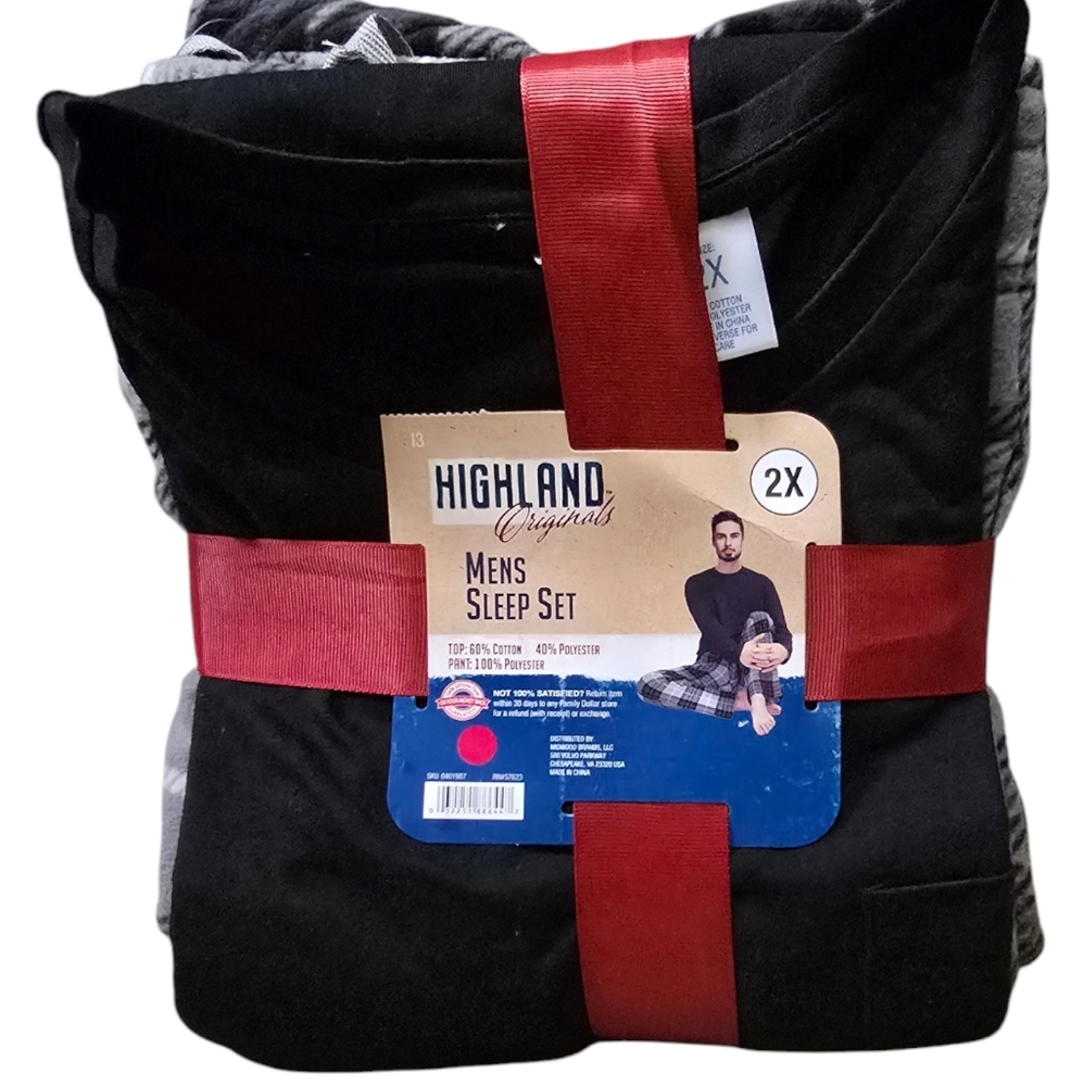 New With Tags Men Size 2XL Highland Originals Microfleece Sleep Set Black Plaid